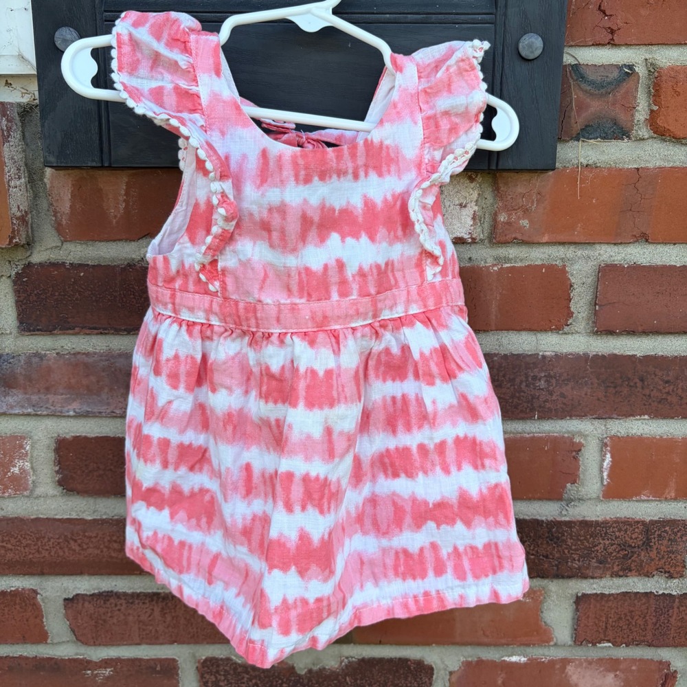 Tommy Bahama Girls‎ 3T Pink Tie Dye Ruffle Pom Pom Dress Cotton Summer Beach